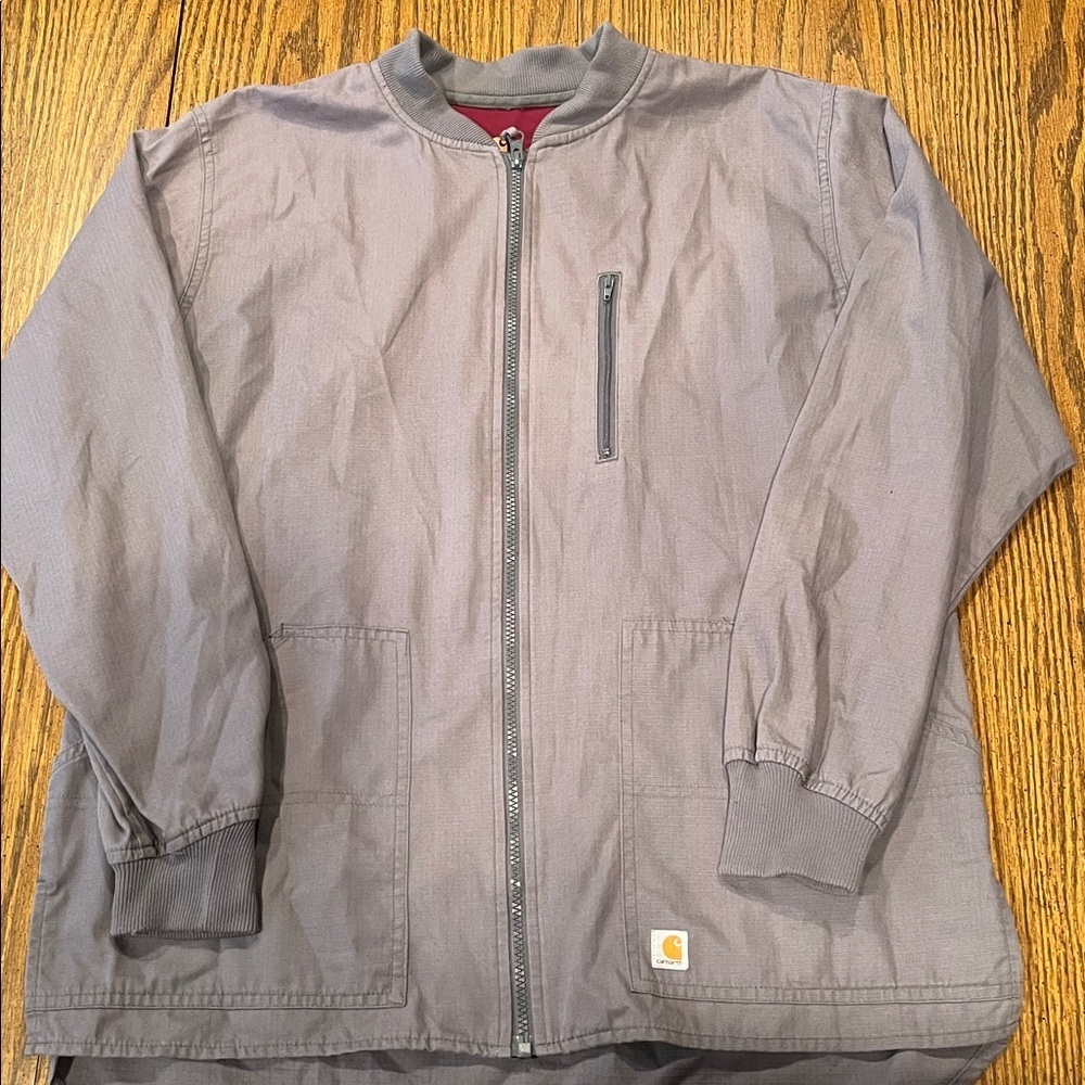 Carhartt Ripstop Full Zip Jacket Mens S Purple Grey Scrub Pockets Workwear Logo